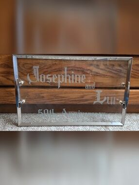 50th Anniversary Glass Tray W/ Chrome Trim& Handles Engraved Josephine And Lui